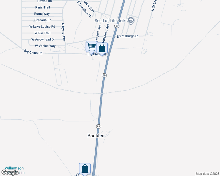 map of restaurants, bars, coffee shops, grocery stores, and more near 23625 State Highway 89 in Paulden