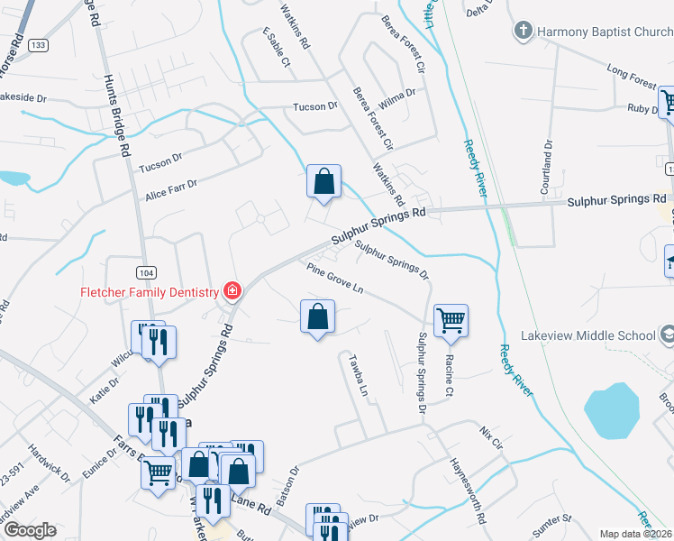 map of restaurants, bars, coffee shops, grocery stores, and more near 10 Sulphur Springs Drive in Greenville