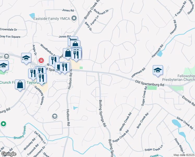 map of restaurants, bars, coffee shops, grocery stores, and more near 88 Boiling Springs Road in Greer