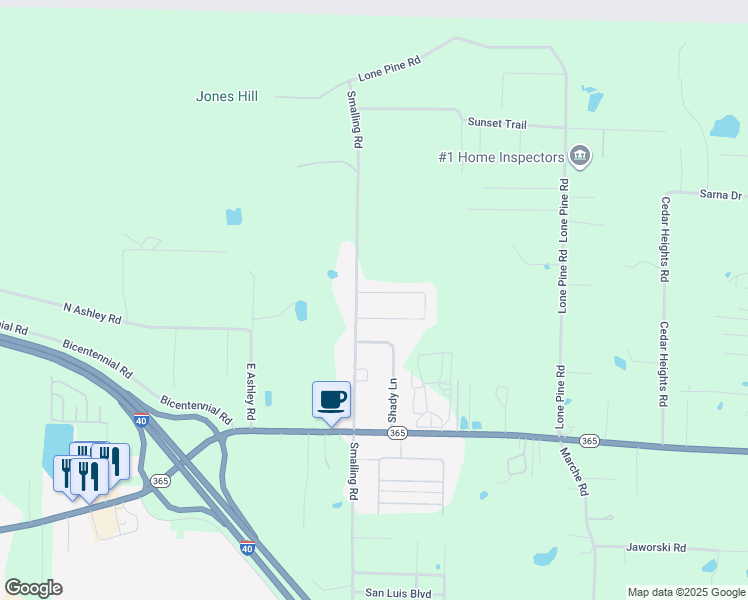 map of restaurants, bars, coffee shops, grocery stores, and more near 9909 Merlot Lane in North Little Rock