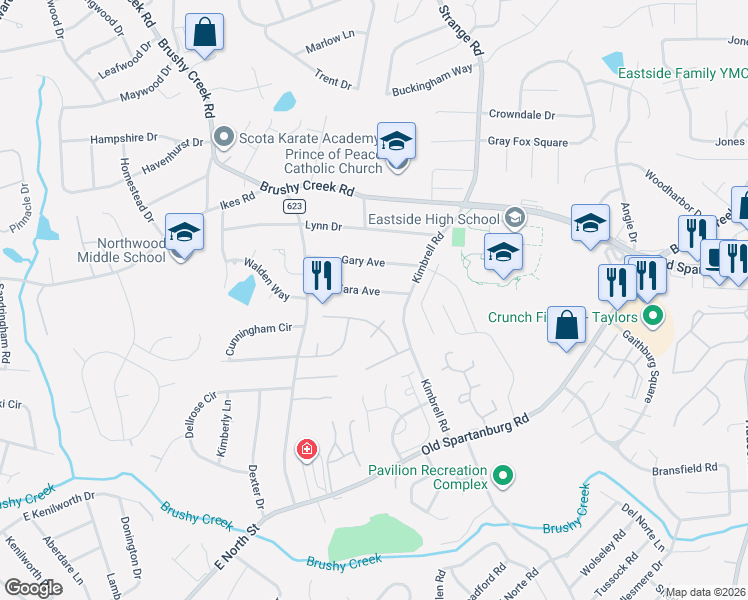 map of restaurants, bars, coffee shops, grocery stores, and more near 16 Tara Avenue in Taylors