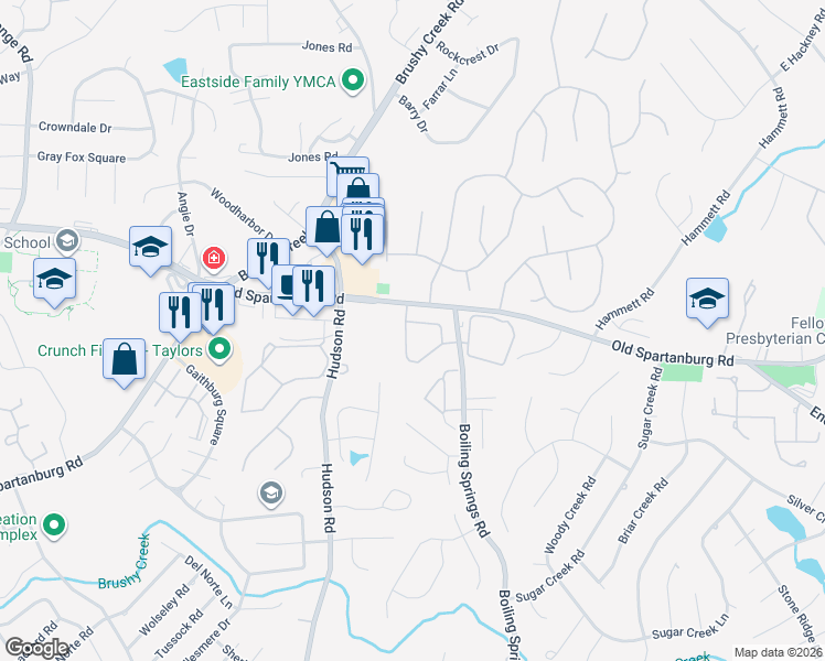 map of restaurants, bars, coffee shops, grocery stores, and more near 901 Halcyon Circle in Greer