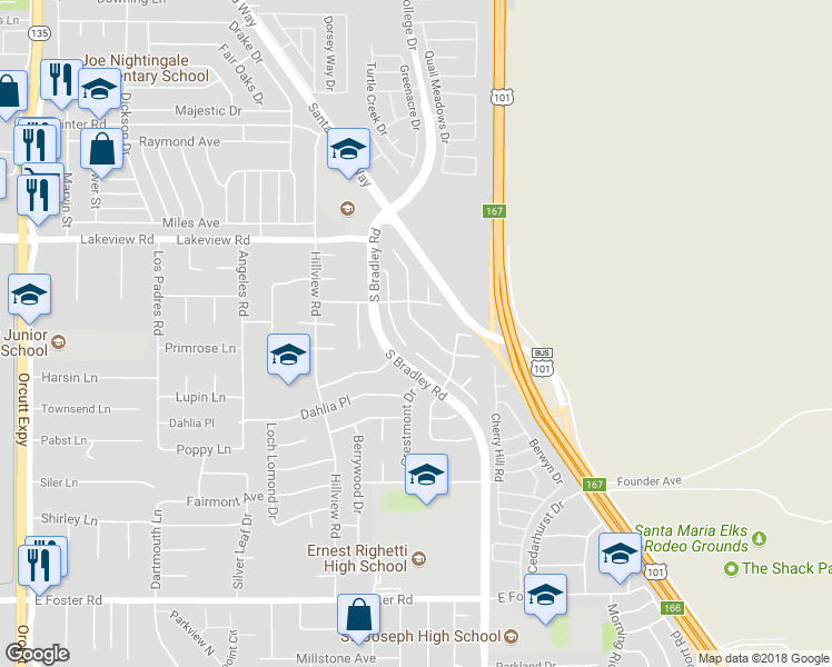 map of restaurants, bars, coffee shops, grocery stores, and more near 3777 Les Maisons Drive in Santa Maria