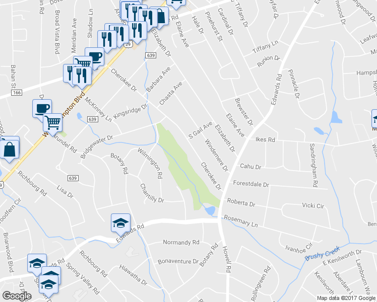 map of restaurants, bars, coffee shops, grocery stores, and more near 506 Cherokee Drive in Greenville