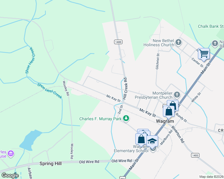 map of restaurants, bars, coffee shops, grocery stores, and more near 21720 Bundy Street in Wagram