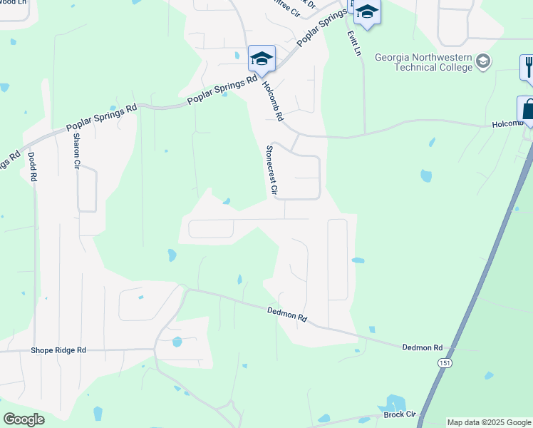 map of restaurants, bars, coffee shops, grocery stores, and more near 140 Pebblestone Drive in Ringgold