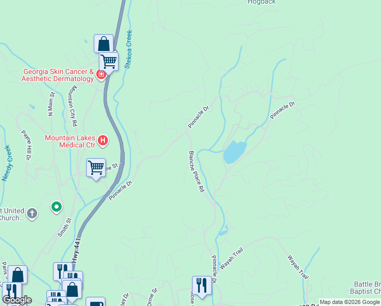 map of restaurants, bars, coffee shops, grocery stores, and more near 131 Blanche Place Road in Clayton