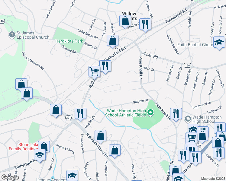 map of restaurants, bars, coffee shops, grocery stores, and more near 35 North Acres Drive in Greenville