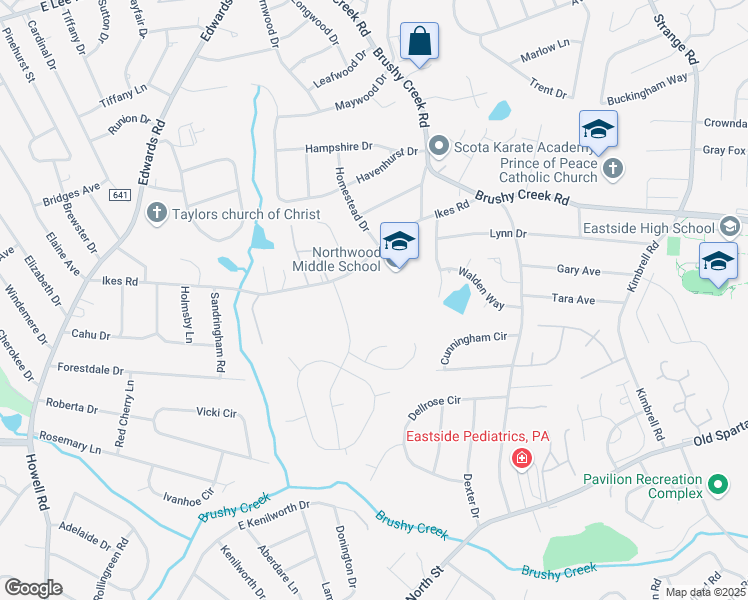 map of restaurants, bars, coffee shops, grocery stores, and more near 710 Ikes Road in Taylors