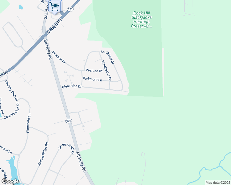 map of restaurants, bars, coffee shops, grocery stores, and more near 1222 Glenarden Drive in Rock Hill