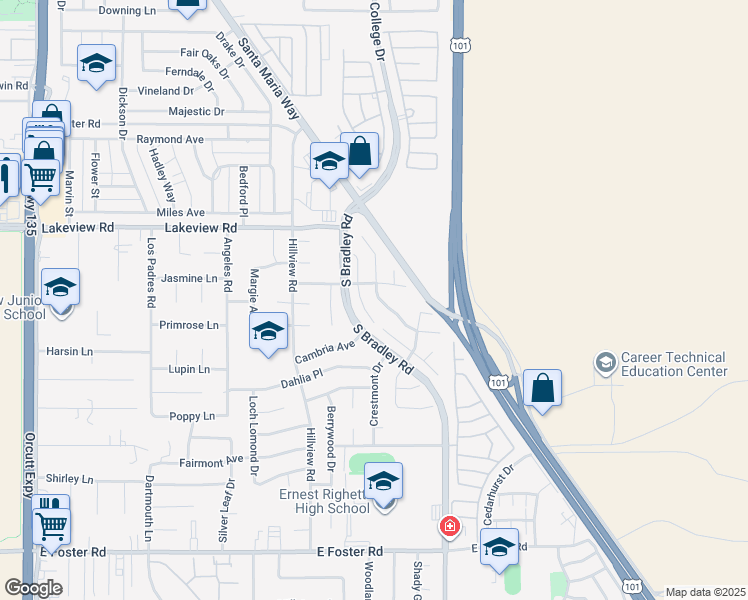 map of restaurants, bars, coffee shops, grocery stores, and more near 3741 Les Maisons Drive in Santa Maria