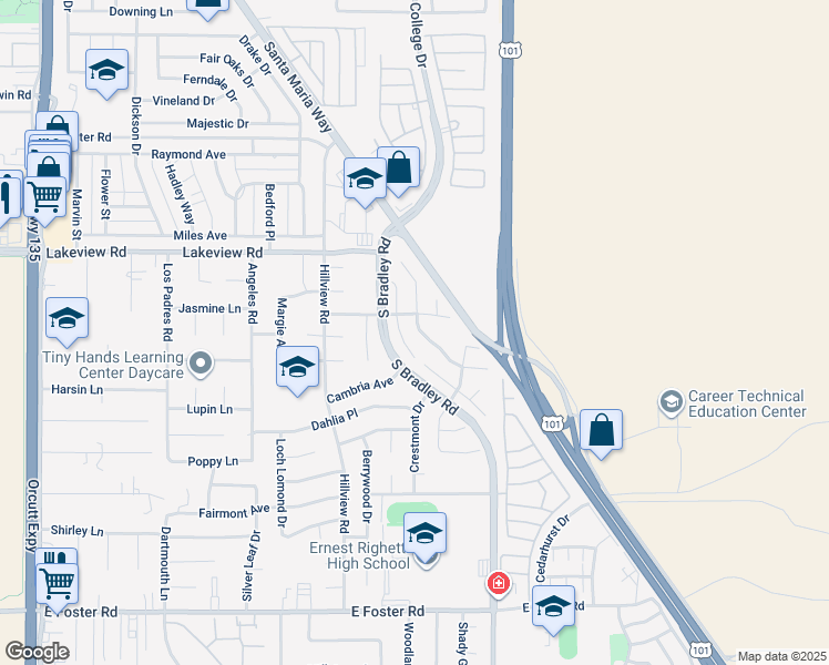 map of restaurants, bars, coffee shops, grocery stores, and more near 3741 Les Maisons Drive in Santa Maria