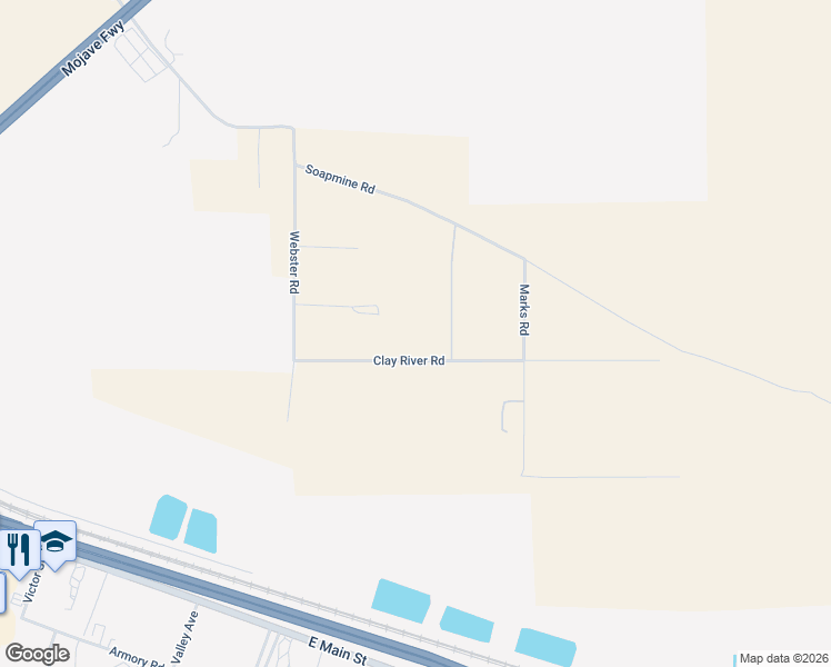 map of restaurants, bars, coffee shops, grocery stores, and more near 31516 Clay River Road in Barstow