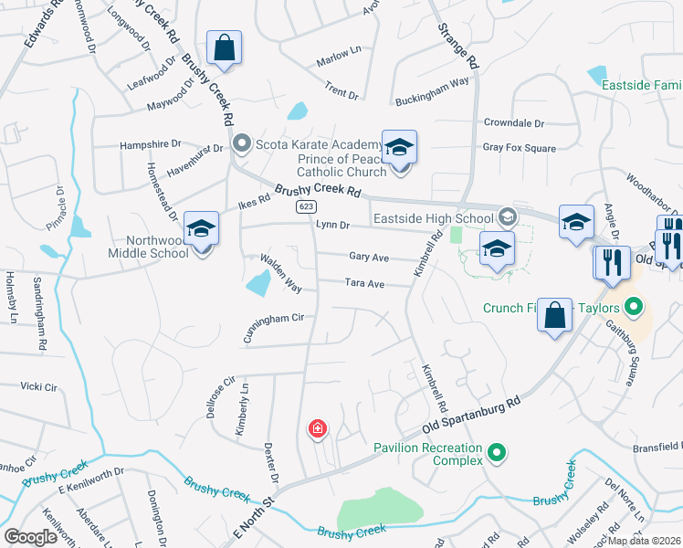 map of restaurants, bars, coffee shops, grocery stores, and more near 310 Wappoo Lane in Taylors