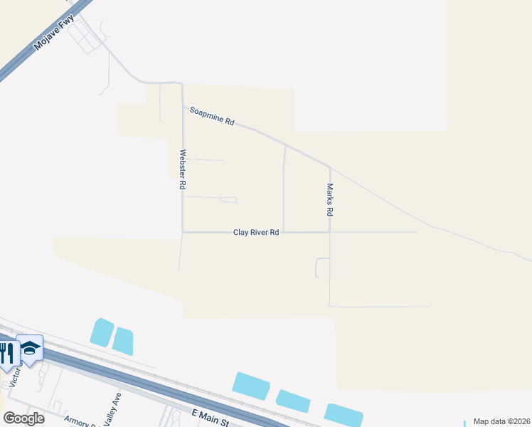 map of restaurants, bars, coffee shops, grocery stores, and more near 31516 Clay River Road in Barstow