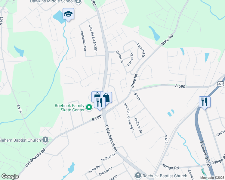 map of restaurants, bars, coffee shops, grocery stores, and more near 449 Rambling Rose Way in Moore