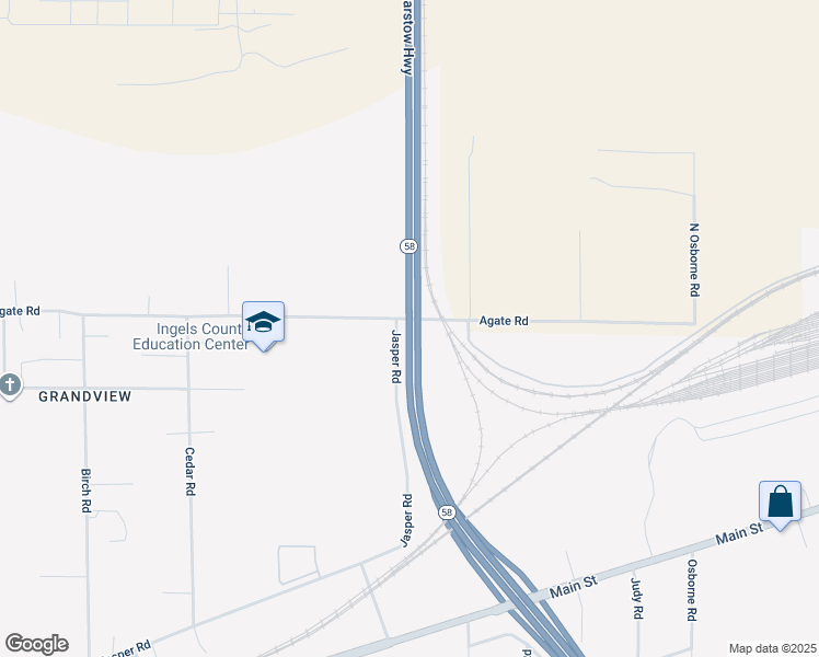 map of restaurants, bars, coffee shops, grocery stores, and more near East 58 Freeway in Barstow