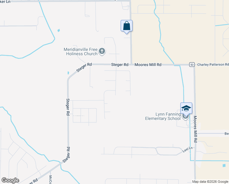 map of restaurants, bars, coffee shops, grocery stores, and more near 117 Shoals Road in Meridianville