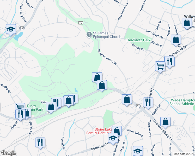 map of restaurants, bars, coffee shops, grocery stores, and more near 1 Meteora Way in Greenville