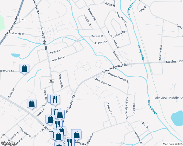 map of restaurants, bars, coffee shops, grocery stores, and more near 412 Sulphur Springs Road in Greenville