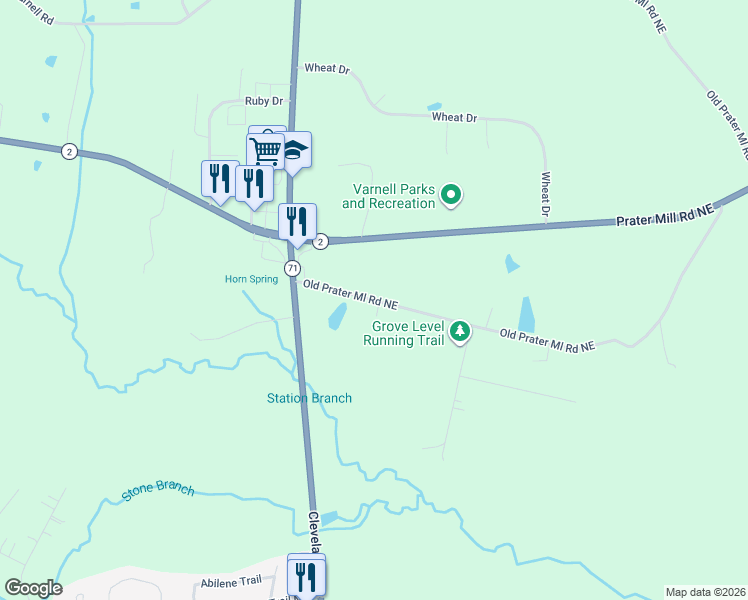 map of restaurants, bars, coffee shops, grocery stores, and more near 155 Old Prater Mill Road Northeast in Dalton