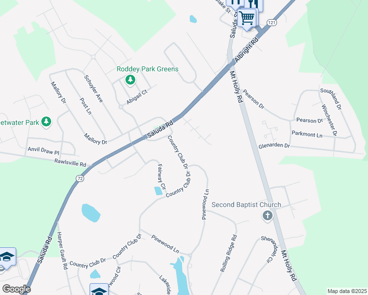 map of restaurants, bars, coffee shops, grocery stores, and more near 161 Country Club Drive in Rock Hill