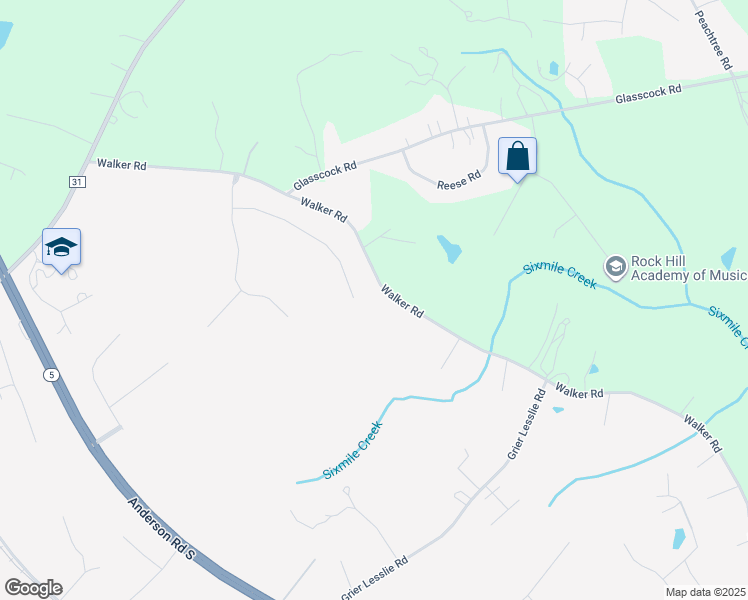 map of restaurants, bars, coffee shops, grocery stores, and more near 3845 Walker Road in Rock Hill