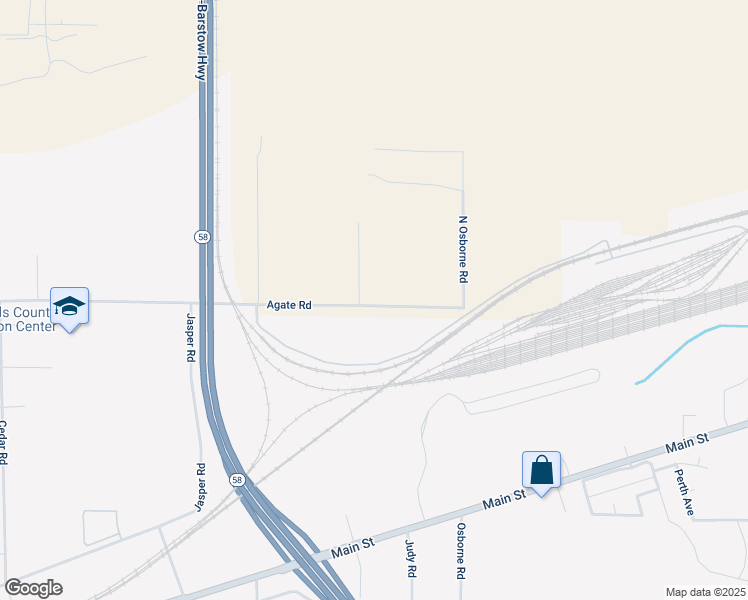 map of restaurants, bars, coffee shops, grocery stores, and more near 26348 Agate Road in Barstow