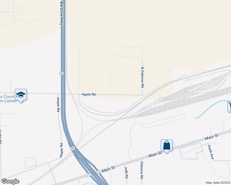 map of restaurants, bars, coffee shops, grocery stores, and more near 26348 Agate Road in Barstow