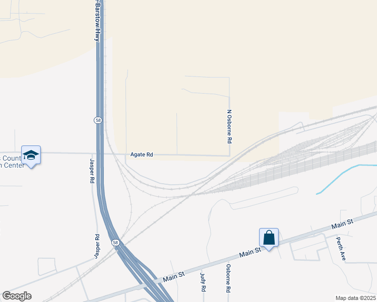 map of restaurants, bars, coffee shops, grocery stores, and more near 26348 Agate Road in Barstow