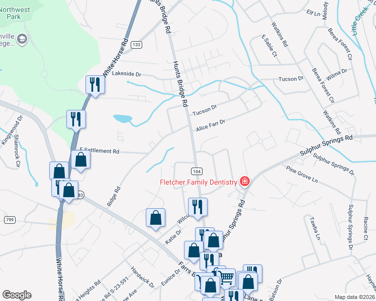 map of restaurants, bars, coffee shops, grocery stores, and more near 217 Hunts Bridge Road in Greenville