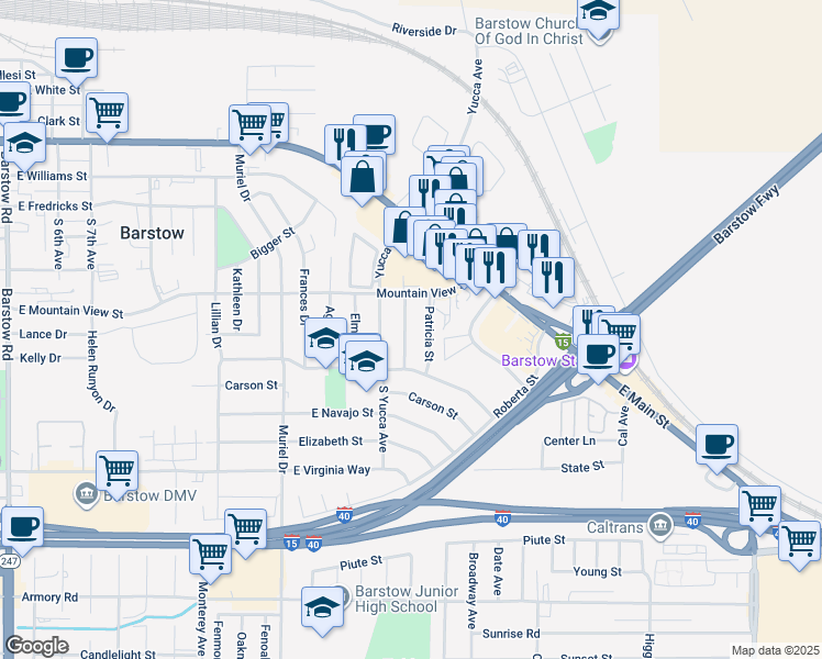 map of restaurants, bars, coffee shops, grocery stores, and more near 640 Stevens Avenue in Barstow