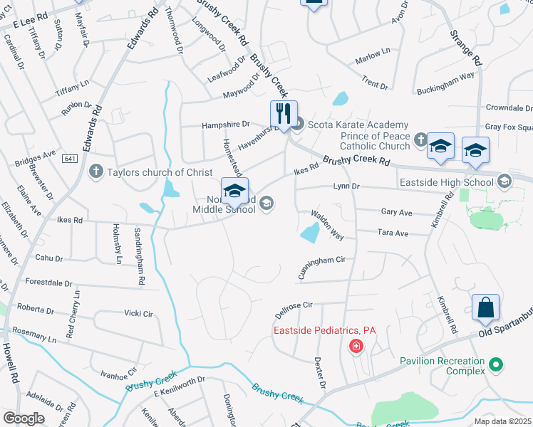 map of restaurants, bars, coffee shops, grocery stores, and more near 710 Ikes Road in Taylors
