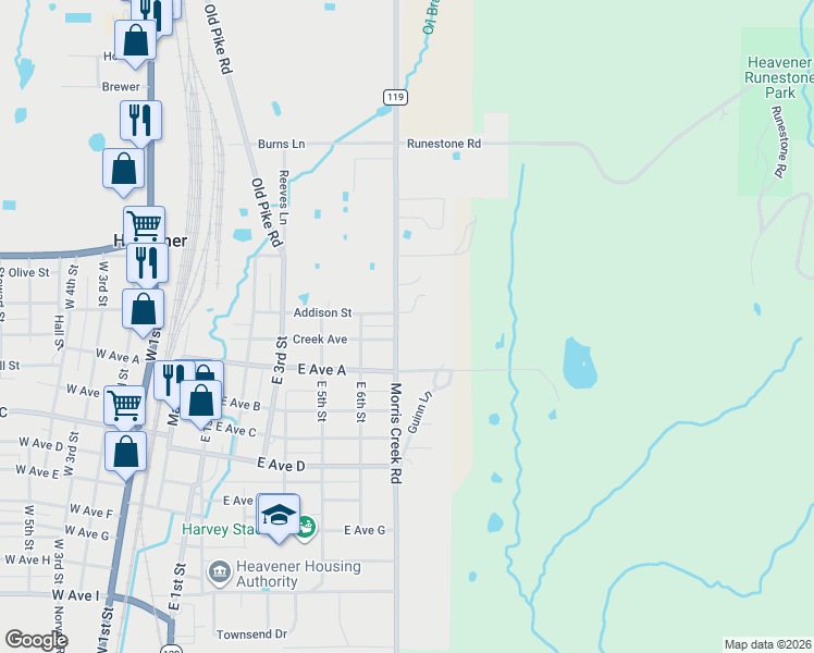 map of restaurants, bars, coffee shops, grocery stores, and more near 804 Osage Avenue in Heavener