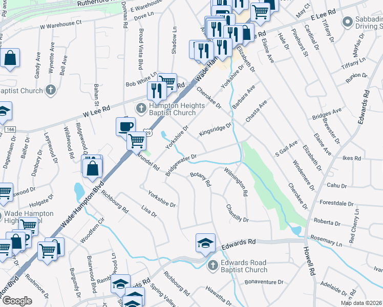 map of restaurants, bars, coffee shops, grocery stores, and more near 311 Bridgewater Drive in Greenville