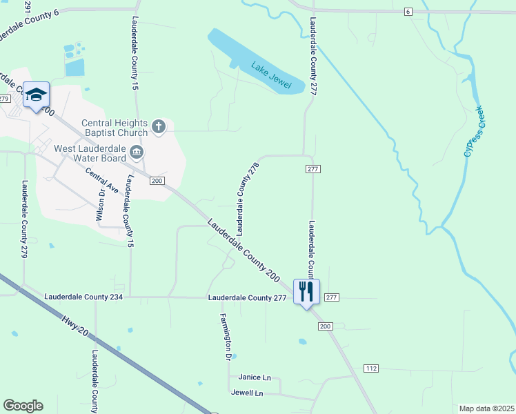 map of restaurants, bars, coffee shops, grocery stores, and more near 2-398 Lauderdale County 278 in Florence