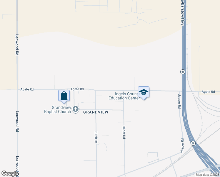 map of restaurants, bars, coffee shops, grocery stores, and more near 25494 Agate Road in Barstow