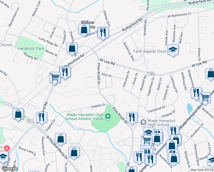 map of restaurants, bars, coffee shops, grocery stores, and more near 7 Cuttino Circle in Greenville