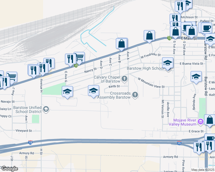 map of restaurants, bars, coffee shops, grocery stores, and more near 911 Keith Street in Barstow