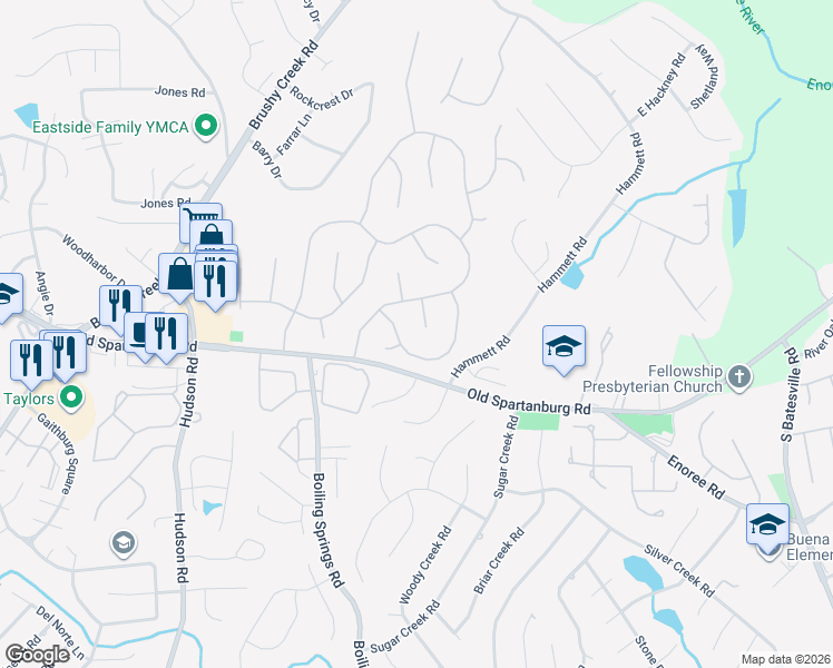 map of restaurants, bars, coffee shops, grocery stores, and more near 106 Cranmore Court in Greer