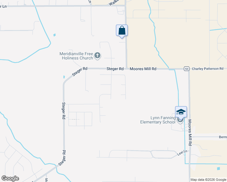 map of restaurants, bars, coffee shops, grocery stores, and more near 117 Shoals Road in Meridianville