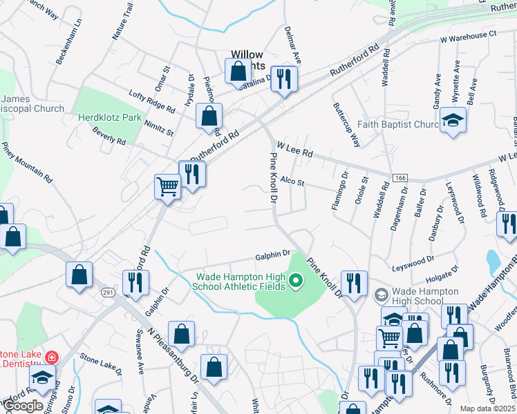map of restaurants, bars, coffee shops, grocery stores, and more near 4 Oakwood Drive in Greenville