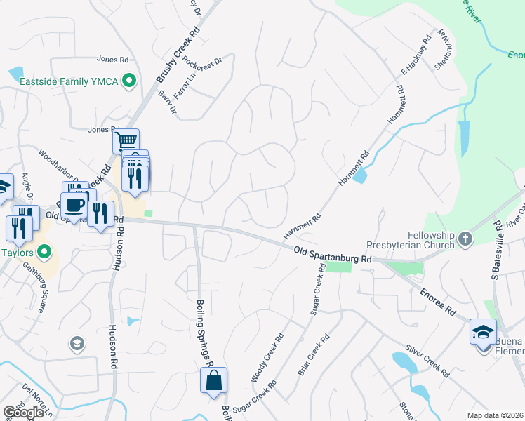 map of restaurants, bars, coffee shops, grocery stores, and more near 106 Cranmore Court in Greer