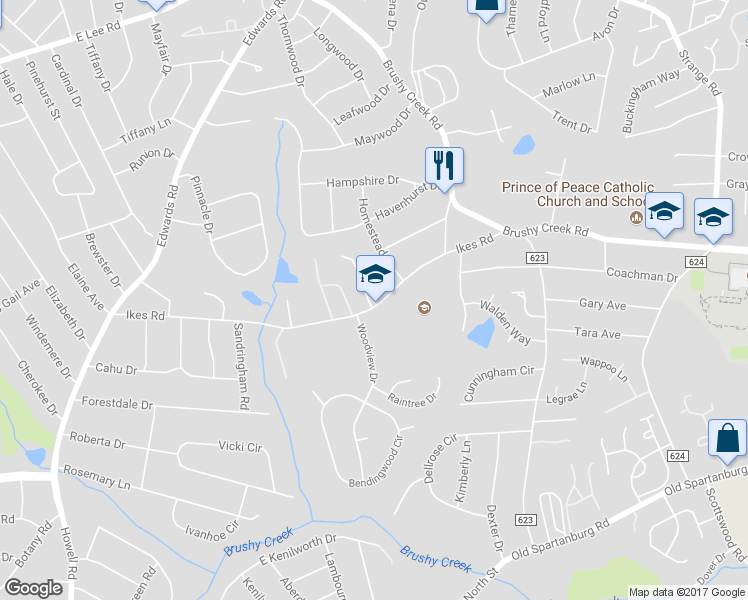 map of restaurants, bars, coffee shops, grocery stores, and more near 701 Ikes Road in Taylors