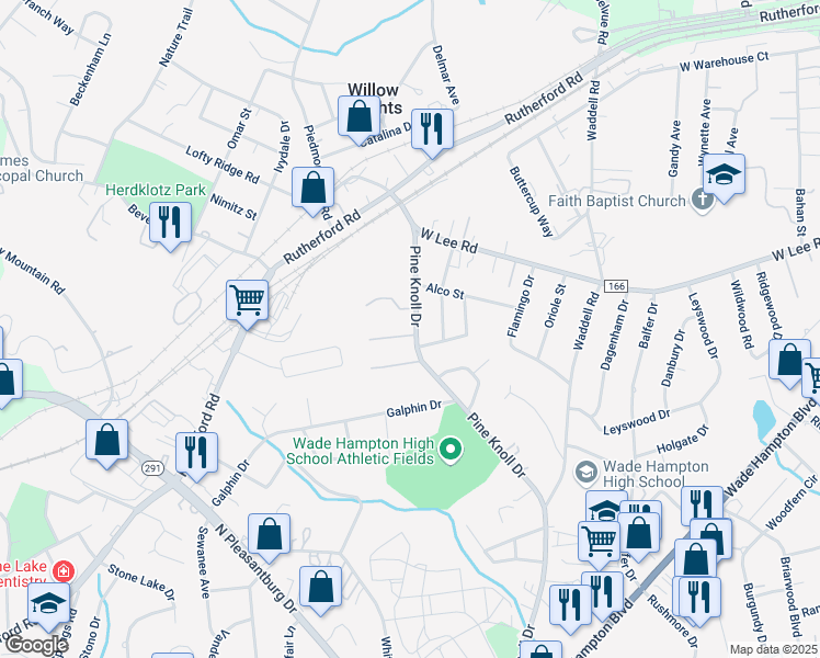 map of restaurants, bars, coffee shops, grocery stores, and more near 4 Oakwood Drive in Greenville