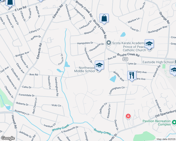 map of restaurants, bars, coffee shops, grocery stores, and more near 701 Ikes Road in Taylors