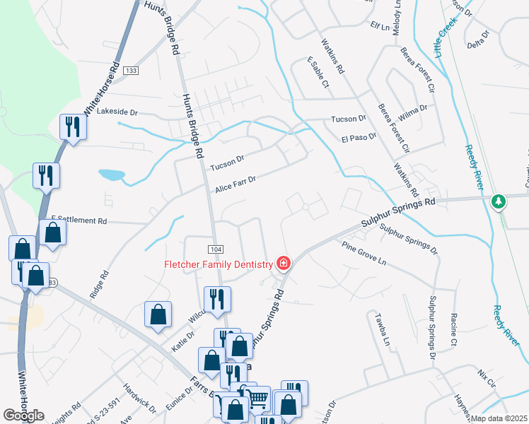 map of restaurants, bars, coffee shops, grocery stores, and more near 111 Hiwassee Drive in Greenville