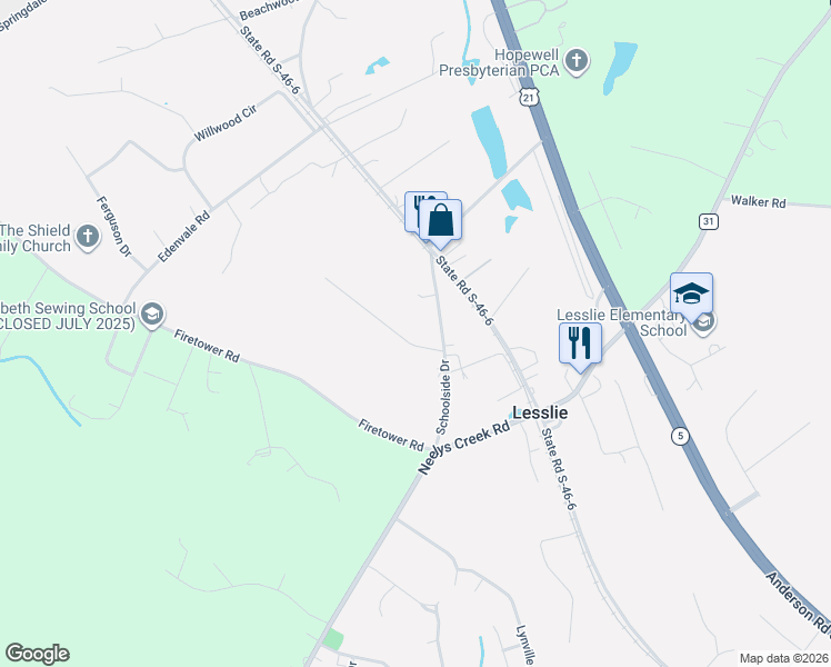 map of restaurants, bars, coffee shops, grocery stores, and more near 165 Schoolside Drive in Rock Hill