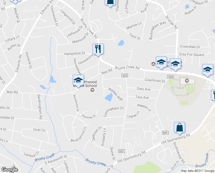 map of restaurants, bars, coffee shops, grocery stores, and more near 202 Walden Way in Taylors