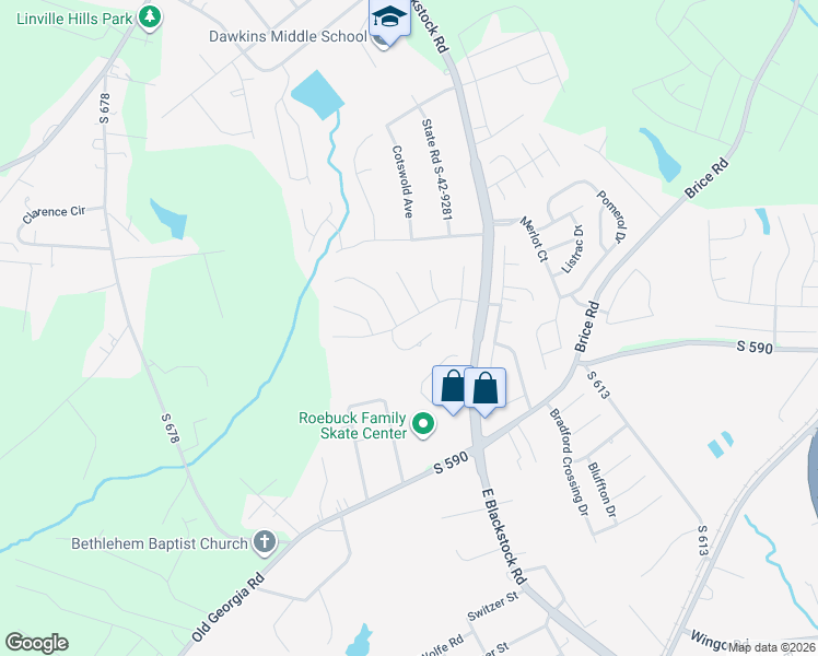 map of restaurants, bars, coffee shops, grocery stores, and more near 125 Bradford Drive in Moore